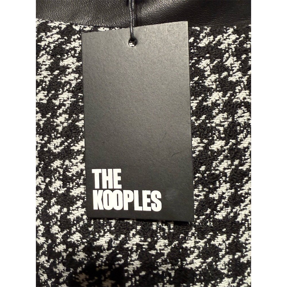 $265 The Kooples Skirt Womens Size 6 Black White Check Tweed Mini Leather - Picture 6 of 7